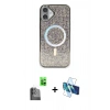 MARSİLYAN™- iPhone 16 Plus Kılıf Eksen Çizgi - Siyah 3D Antistatik Cam Ekran Koruyucu + Raze Metal Kamera Lens - SH