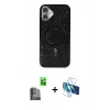 MARSİLYAN™- iPhone 16 Plus Kılıf Eksen Çizgi - Siyah 3D Antistatik Cam Ekran Koruyucu + Raze Metal Kamera Lens - SH