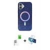 MARSİLYAN™- iPhone 16 Plus Kılıf Eksen Çizgi - Siyah 3D Antistatik Cam Ekran Koruyucu + Raze Metal Kamera Lens - BZ