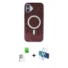 MARSİLYAN™- iPhone 16 Plus Kılıf Eksen Çizgi - Siyah 3D Antistatik Cam Ekran Koruyucu + Raze Metal Kamera Lens - BZ