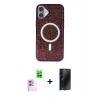 MARSİLYAN™- iPhone 16 Plus Kılıf Eksen Çizgi - Siyah 3D Antistatik Hayalet Cam Ekran Koruyucu + Raze Metal Kamera Lens - PE