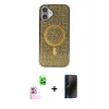 MARSİLYAN™- iPhone 16 Plus Kılıf Eksen Çizgi - Siyah 3D Antistatik Hayalet Cam Ekran Koruyucu + Raze Metal Kamera Lens - PE