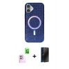 MARSİLYAN™- iPhone 16 Plus Kılıf Eksen Çizgi - Siyah 3D Antistatik Hayalet Cam Ekran Koruyucu + Raze Metal Kamera Lens - PE