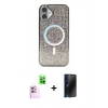 MARSİLYAN™- iPhone 16 Plus Kılıf Eksen Çizgi - Siyah 3D Antistatik Hayalet Cam Ekran Koruyucu + Raze Metal Kamera Lens - PE