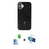 MARSİLYAN™- iPhone 16 Plus Kılıf Eksen Çizgi - Siyah 3D Antistatik Seramik Nano Ekran Koruyucu + Raze Metal Kamera Lens - LT