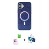MARSİLYAN™- iPhone 16 Plus Kılıf Eksen Çizgi - Siyah 3D Antistatik Seramik Nano Ekran Koruyucu + Raze Metal Kamera Lens - PE