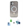 MARSİLYAN™- iPhone 16 Plus Kılıf Eksen Çizgi - Siyah 3D Antistatik Seramik Nano Ekran Koruyucu + Raze Metal Kamera Lens - LT