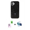 MARSİLYAN™- iPhone 16 Plus Kılıf Eksen Çizgi - Siyah 3D Antistatik Seramik Nano Ekran Koruyucu + Raze Metal Kamera Lens - PE