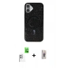 MARSİLYAN™- iPhone 16 Plus Kılıf Eksen Çizgi - Siyah Bilvis 3D Cam Ekran Koruyucu + Beyaz Raze Metal Kamera Lens