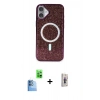 MARSİLYAN™- iPhone 16 Plus Kılıf Eksen Çizgi - Siyah Bilvis 3D Cam Ekran Koruyucu + Raze Metal Kamera Lens - LT