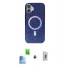 MARSİLYAN™- iPhone 16 Plus Kılıf Eksen Çizgi - Siyah Bilvis 3D Cam Ekran Koruyucu + Raze Metal Kamera Lens - LT