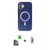 MARSİLYAN™- iPhone 16 Plus Kılıf Eksen Çizgi - Siyah Bilvis 3D Cam Ekran Koruyucu + Raze Metal Kamera Lens - SH