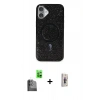 MARSİLYAN™- iPhone 16 Plus Kılıf Eksen Çizgi - Siyah Bilvis 3D Cam Ekran Koruyucu + Raze Metal Kamera Lens - SH
