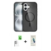 MARSİLYAN™- iPhone 16 Plus Kılıf Eksen Doku Koleksiyonu - Şeffaf Pasifik Cam Ekran Koruyucu + Raze Metal Kamera Lens - BZ