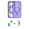 MARSİLYAN™- iPhone 16 Plus Kılıf Eksen Doku Koleksiyonu - Şeffaf Pasifik Cam Ekran Koruyucu + Raze Metal Kamera Lens - LT