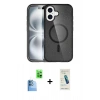 MARSİLYAN™- iPhone 16 Plus Kılıf Eksen Doku Koleksiyonu - Şeffaf Pasifik Cam Ekran Koruyucu + Raze Metal Kamera Lens - LT
