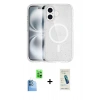 MARSİLYAN™- iPhone 16 Plus Kılıf Eksen Doku Koleksiyonu - Şeffaf Pasifik Cam Ekran Koruyucu + Raze Metal Kamera Lens - LT
