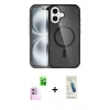 MARSİLYAN™- iPhone 16 Plus Kılıf Eksen Doku Koleksiyonu - Şeffaf Pasifik Cam Ekran Koruyucu + Raze Metal Kamera Lens - PE