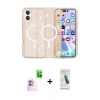 MARSİLYAN™- iPhone 16 Plus Kılıf Eksen Doku Koleksiyonu - Şeffaf Pasifik Cam Ekran Koruyucu + Raze Metal Kamera Lens - PE
