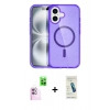 MARSİLYAN™- iPhone 16 Plus Kılıf Eksen Doku Koleksiyonu - Şeffaf Pasifik Cam Ekran Koruyucu + Raze Metal Kamera Lens - PE