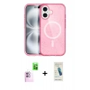 MARSİLYAN™- iPhone 16 Plus Kılıf Eksen Doku Koleksiyonu - Şeffaf Pasifik Cam Ekran Koruyucu + Raze Metal Kamera Lens - PE