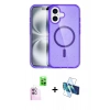 MARSİLYAN™- iPhone 16 Plus Kılıf Eksen Doku Koleksiyonu - Siyah 3D Antistatik Cam Ekran Koruyucu + Raze Metal Kamera Lens - PE