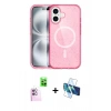 MARSİLYAN™- iPhone 16 Plus Kılıf Eksen Doku Koleksiyonu - Siyah 3D Antistatik Cam Ekran Koruyucu + Raze Metal Kamera Lens - PE