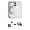 MARSİLYAN™- iPhone 16 Plus Kılıf Eksen Doku Koleksiyonu - Siyah 3D Antistatik Cam Ekran Koruyucu + Raze Metal Kamera Lens - SH