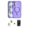 MARSİLYAN™- iPhone 16 Plus Kılıf Eksen Doku Koleksiyonu - Siyah 3D Antistatik Hayalet Cam Ekran Koruyucu + Raze Metal Kamera Lens - PE