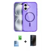 MARSİLYAN™- iPhone 16 Plus Kılıf Eksen Doku Koleksiyonu - Siyah 3D Antistatik Hayalet Cam Ekran Koruyucu + Lacivert Raze Metal Kamera Lens