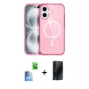 MARSİLYAN™- iPhone 16 Plus Kılıf Eksen Doku Koleksiyonu - Siyah 3D Antistatik Hayalet Cam Ekran Koruyucu + Lacivert Raze Metal Kamera Lens