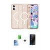 MARSİLYAN™- iPhone 16 Plus Kılıf Eksen Doku Koleksiyonu - Siyah 3D Antistatik Hayalet Cam Ekran Koruyucu + Lacivert Raze Metal Kamera Lens