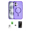 MARSİLYAN™- iPhone 16 Plus Kılıf Eksen Doku Koleksiyonu - Siyah 3D Antistatik Hayalet Cam Ekran Koruyucu + Raze Metal Kamera Lens - BZ