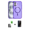 MARSİLYAN™- iPhone 16 Plus Kılıf Eksen Doku Koleksiyonu - Siyah 3D Antistatik Hayalet Cam Ekran Koruyucu + Raze Metal Kamera Lens - SH