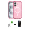 MARSİLYAN™- iPhone 16 Plus Kılıf Eksen Doku Koleksiyonu - Siyah 3D Antistatik Hayalet Cam Ekran Koruyucu + Raze Metal Kamera Lens - BZ