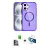 MARSİLYAN™- iPhone 16 Plus Kılıf Eksen Doku Koleksiyonu - Siyah 3D Antistatik Seramik Nano Ekran Koruyucu + Raze Metal Kamera Lens - SH