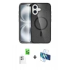 MARSİLYAN™- iPhone 16 Plus Kılıf Eksen Doku Koleksiyonu - Siyah 3D Antistatik Seramik Nano Ekran Koruyucu + Raze Metal Kamera Lens - BZ