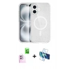 MARSİLYAN™- iPhone 16 Plus Kılıf Eksen Doku Koleksiyonu - Siyah 3D Antistatik Seramik Nano Ekran Koruyucu + Raze Metal Kamera Lens - PE
