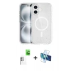 MARSİLYAN™- iPhone 16 Plus Kılıf Eksen Doku Koleksiyonu - Siyah 3D Antistatik Seramik Nano Ekran Koruyucu + Raze Metal Kamera Lens - BZ