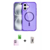 MARSİLYAN™- iPhone 16 Plus Kılıf Eksen Doku Koleksiyonu - Siyah Bilvis 3D Cam Ekran Koruyucu + Raze Metal Kamera Lens - PE