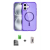 MARSİLYAN™- iPhone 16 Plus Kılıf Eksen Doku Koleksiyonu - Siyah Bilvis 3D Cam Ekran Koruyucu + Siyah Raze Metal Kamera Lens