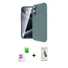MARSİLYAN™- iPhone 16 Plus Kılıf Eksen Form Prime - Şeffaf Pasifik Cam Ekran Koruyucu + Raze Metal Kamera Lens - PE