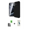 MARSİLYAN™- iPhone 16 Plus Kılıf Eksen Form Prime - Şeffaf Pasifik Cam Ekran Koruyucu + Siyah Raze Metal Kamera Lens