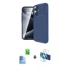 MARSİLYAN™- iPhone 16 Plus Kılıf Eksen Form Prime - Siyah 3D Antistatik Cam Ekran Koruyucu + Raze Metal Kamera Lens - LT