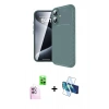 MARSİLYAN™- iPhone 16 Plus Kılıf Eksen Form Prime - Siyah 3D Antistatik Cam Ekran Koruyucu + Raze Metal Kamera Lens - PE