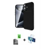 MARSİLYAN™- iPhone 16 Plus Kılıf Eksen Form Prime - Siyah 3D Antistatik Seramik Nano Ekran Koruyucu + Siyah Raze Metal Kamera Lens