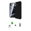 MARSİLYAN™- iPhone 16 Plus Kılıf Eksen Form Prime - Siyah Bilvis 3D Cam Ekran Koruyucu + Raze Metal Kamera Lens - BZ