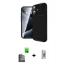 MARSİLYAN™- iPhone 16 Plus Kılıf Eksen Form Prime - Siyah Bilvis 3D Cam Ekran Koruyucu + Siyah Raze Metal Kamera Lens