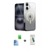 MARSİLYAN™- iPhone 16 Plus Kılıf Eksen Minimal Özel Seri - Şeffaf Pasifik Cam Ekran Koruyucu + Raze Metal Kamera Lens - LT
