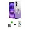 MARSİLYAN™- iPhone 16 Plus Kılıf Eksen Minimal Özel Seri - Şeffaf Pasifik Cam Ekran Koruyucu + Raze Metal Kamera Lens - SH